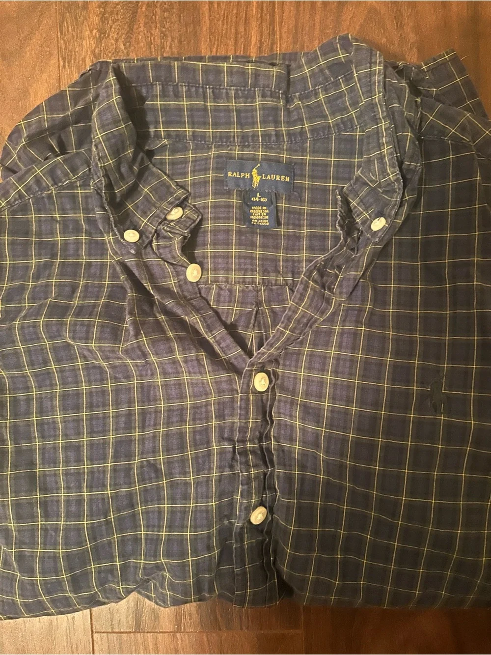 Ralph Lauren Navy and Yellow Plaid Button-Down Shirt